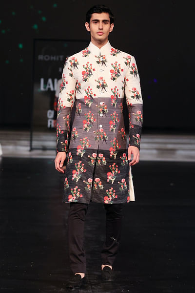 Multicolour floral printed sherwani