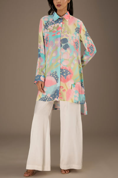 Multicolour floral printed shirt dress