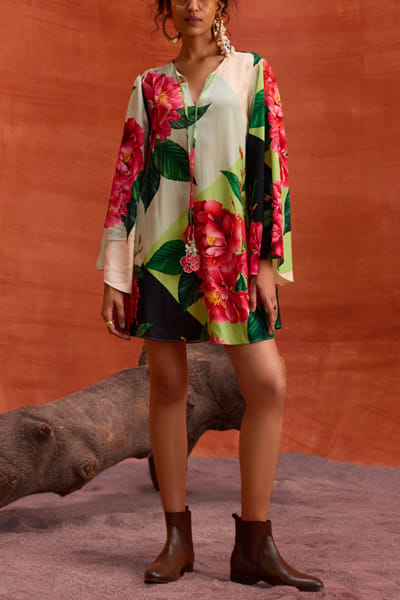Kalista Multicolour floral printed short dress KTAMAY24D108