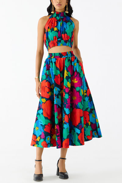 Multicolour floral printed skirt set