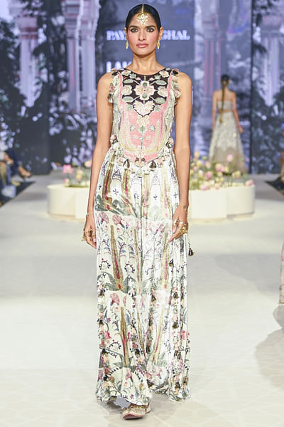 Multicolour floral printed velvet sharara set
