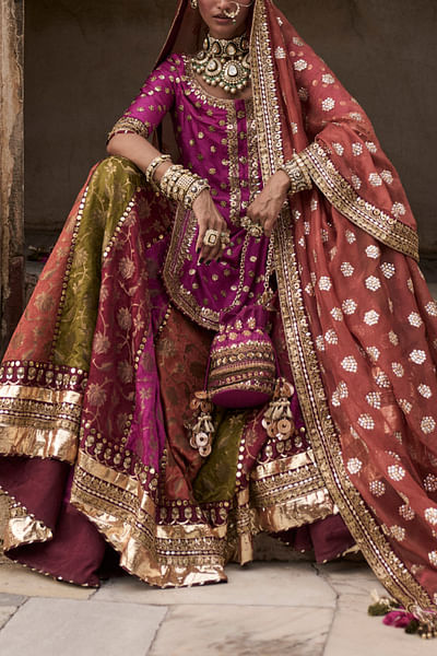 Multicolour floral woven jamawar lehenga set