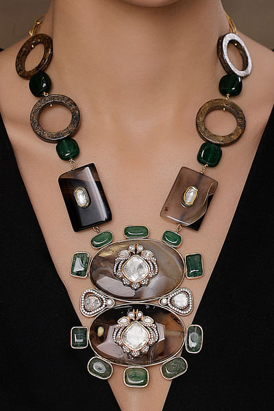 Multicolour gem stone embellished necklace