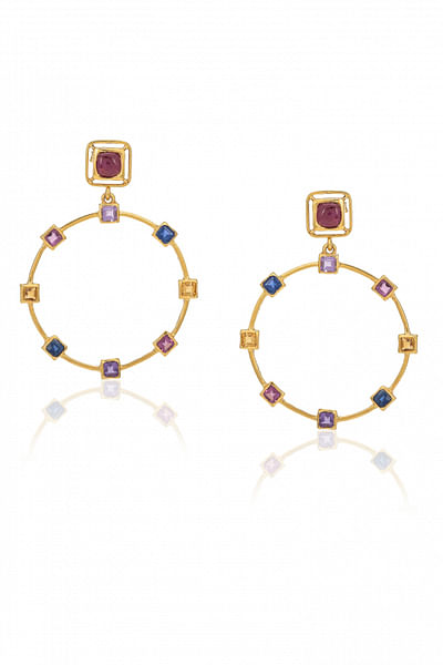 Multicolour gemstone circular earrings