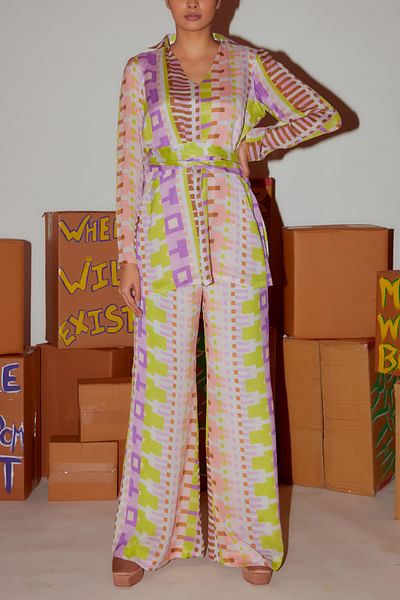 Multicolour geometric print co-ords