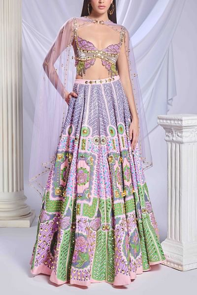 Multicolour geometric printed lehenga set