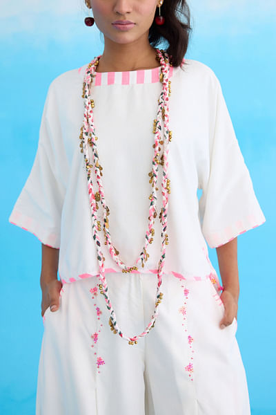 Multicolour ghungroo braided long necklace