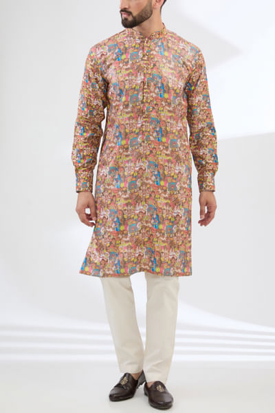 Multicolour God printed sequinned kurta set
