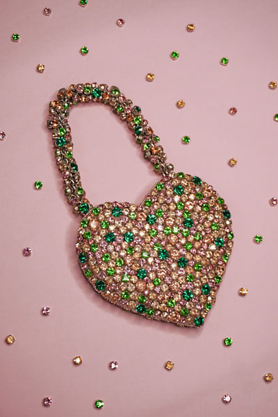 Multicolour heart rhinestone bag