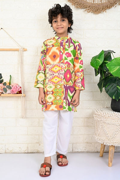 Multicolour ikat print kurta set