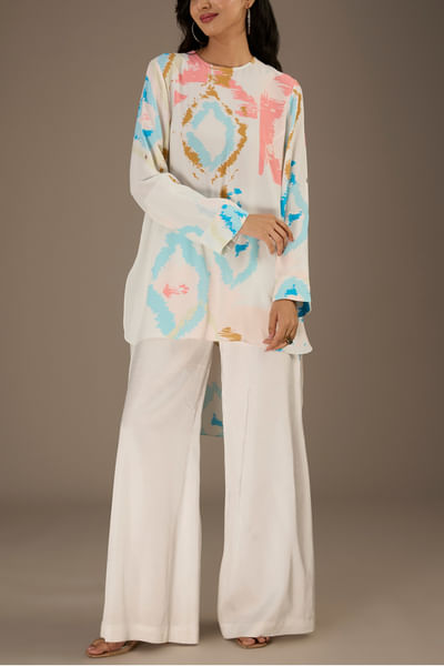 Multicolour ikat splash printed high-low tunic