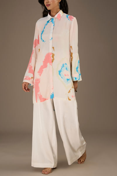 Multicolour ikat splash printed shirt dress