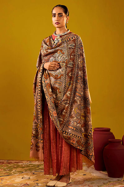 Multicolour kalamkari embroidered shawl