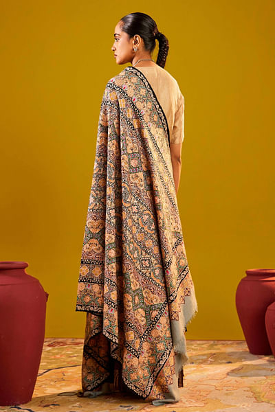 Multicolour kalamkari floral painted shawl
