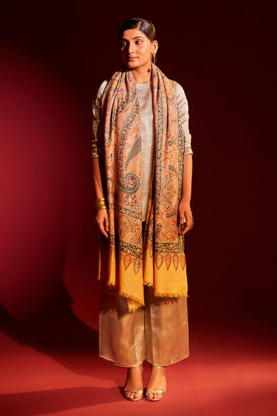 Multicolour kalamkari floral pashmina shawl