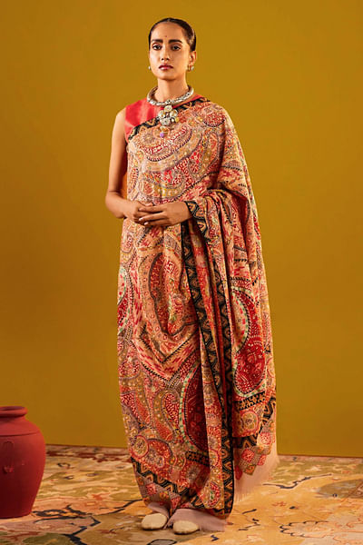 Multicolour kalamkari floral shawl