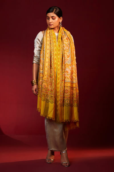 Multicolour kalamkari hand-paint shawl