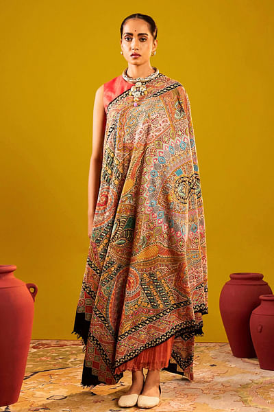 Multicolour kalamkari handwoven shawl