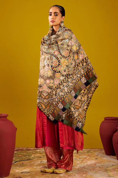 Multicolour kalamkari pashmina shawl