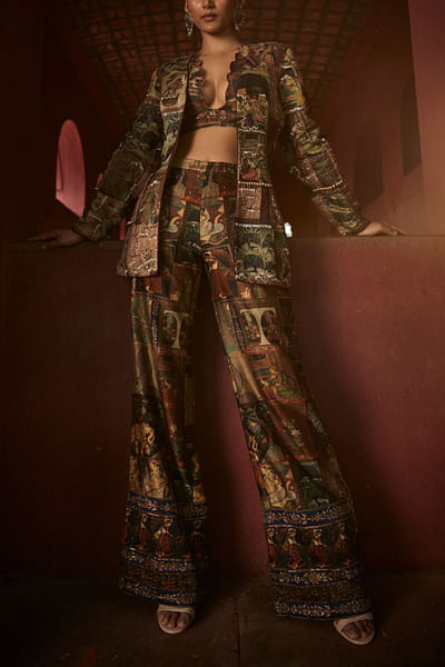 Multicolour kalamkari printed jacket set