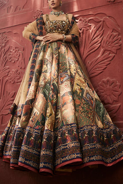 Multicolour kalamkari printed lehenga set