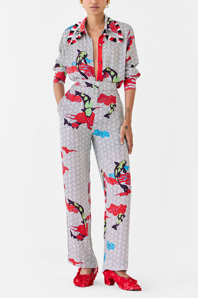 Multicolour koi printed co-ords
