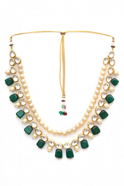 Multicolour kundan and pearl layered necklace