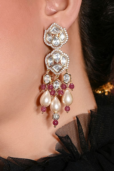 Multicolour kundan and polki danglers