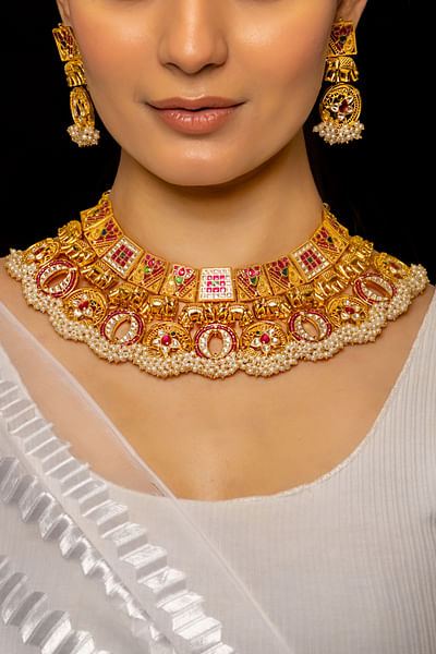 Multicolour kundan and stone necklace set
