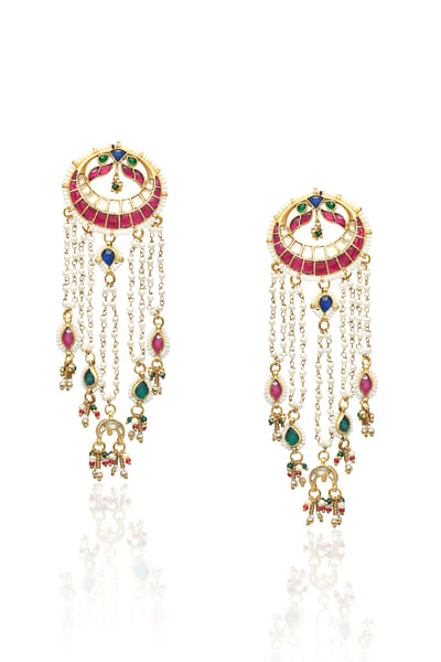 Multicolour kundan chandbalis