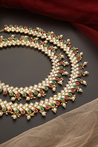 Multicolour kundan embellished waist belt