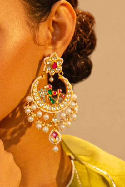 Multicolour kundan polki jadau chandbalis