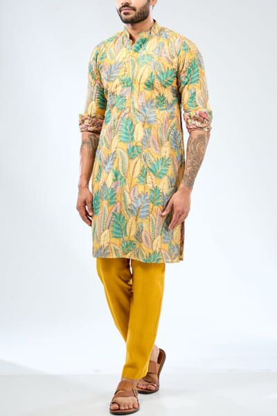 Multicolour leaf printed kurta set
