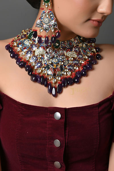 Multicolour meenakari jadau necklace set