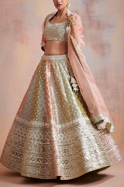 Multicolour mirror embroidered lehenga set