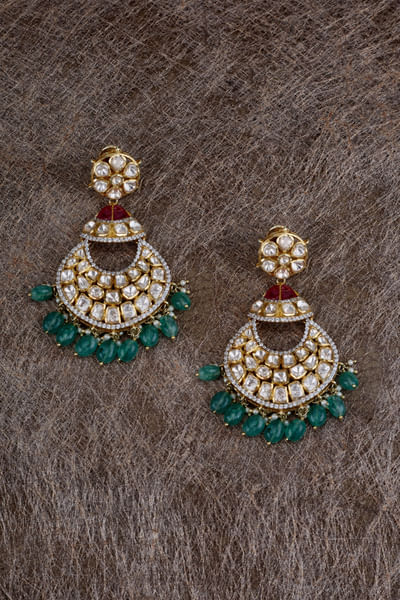 Multicolour moissanite polki chandbalis