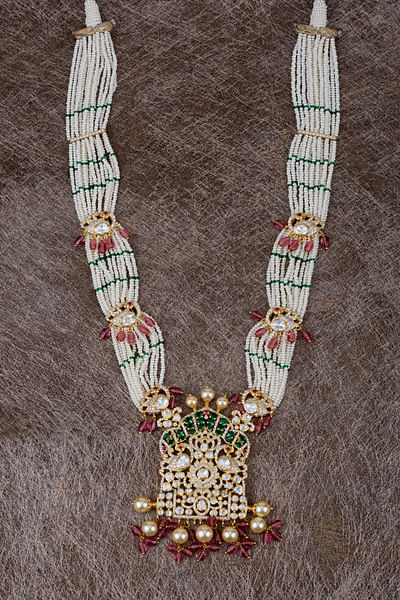 Multicolour moissanite polki long necklace