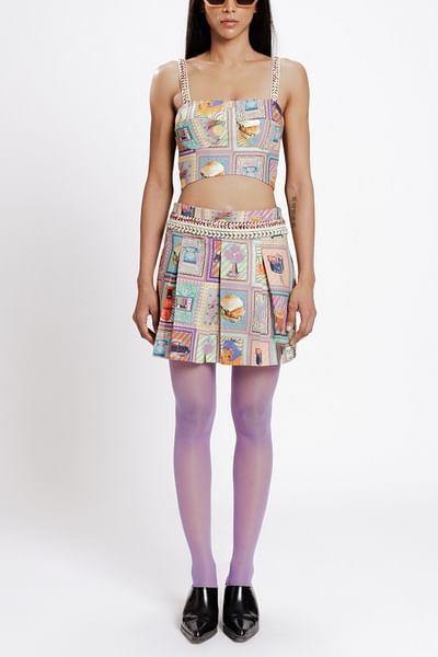 Multicolour Mumbai culture print mini skirt