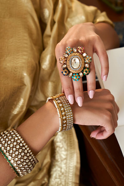 Multicolour navaratna kundan ring