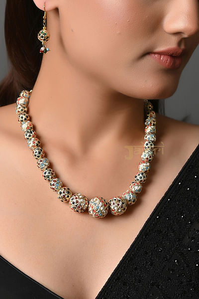 Multicolour navratna jadau bead necklace set