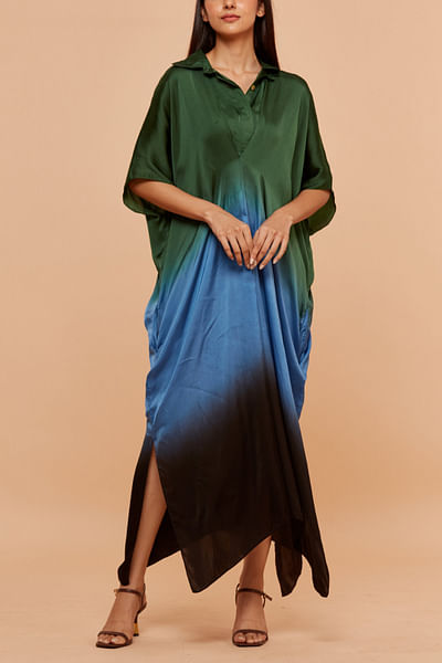 Multicolour ombre collared kaftan
