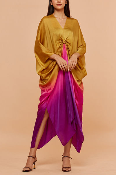 Multicolour ombre knotted satin kaftan