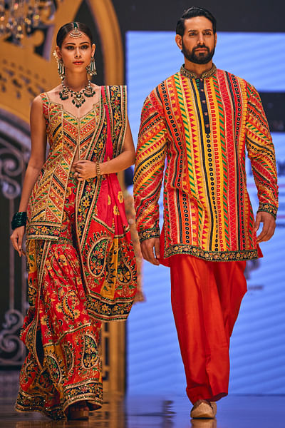 Multicolour paisley embroidered gharara set