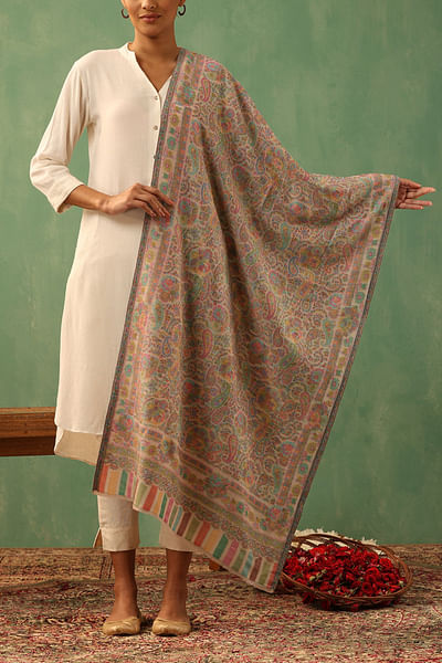 Multicolour paisley kani cashmere wool stole