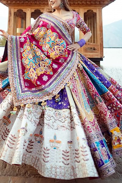 Multicolour palanquin embroidery lehenga set