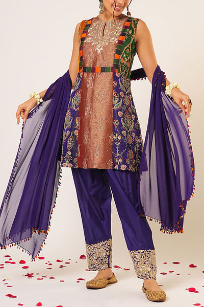 Multicolour panelled tunic set