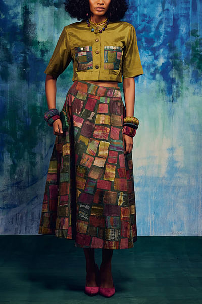 Multicolour patchwork skirt set