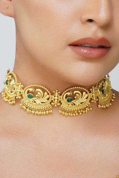 Multicolour peacock motif choker