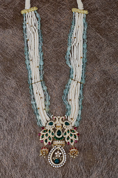 Multicolour peacock polki pendant necklace