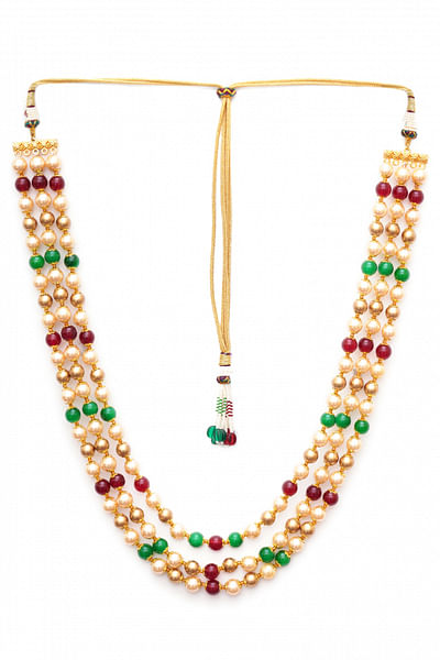 Multicolour pearl layered necklace